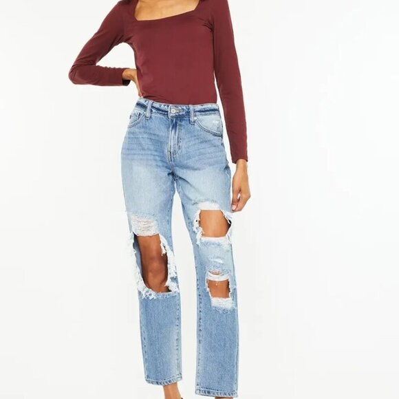 Kancan High Rise Distressed Boyfriend Jeans - Picture 1 of 8